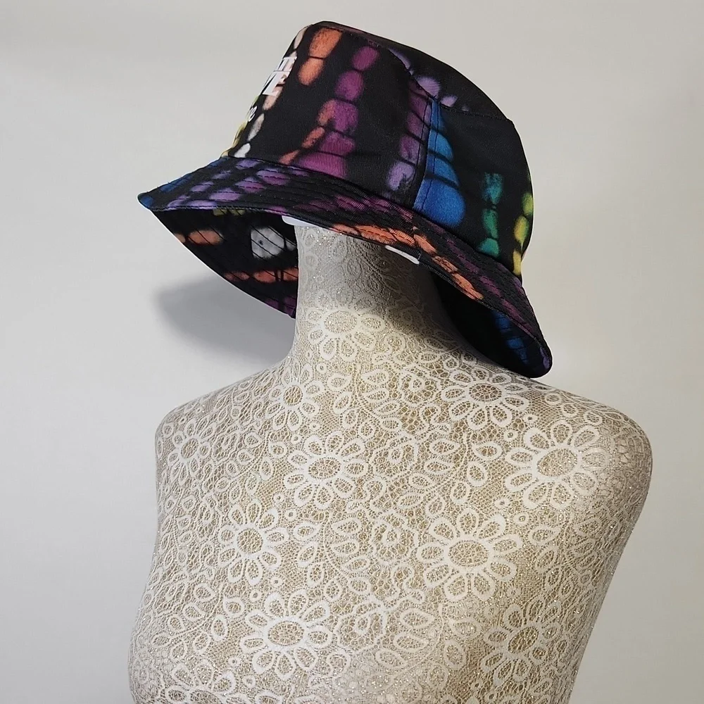 NWOT Justice Kids Girl's Black Tie-Dye Bucket Hat Radiate Love Graphic Party